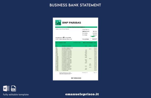 stile verificato Estratto conto aziendale della Banca BNP Paribas Modello Word e